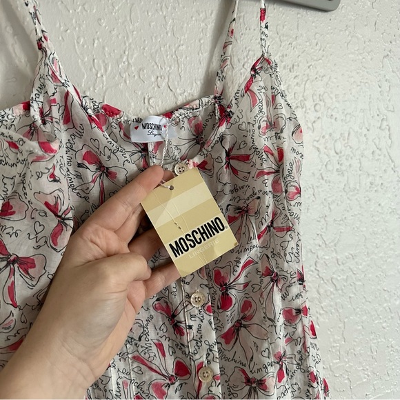 Moschino NWT Silk Cotton Blend Pink Bow Print Wide Leg Sleep Jump Suit - Picture 9 of 11